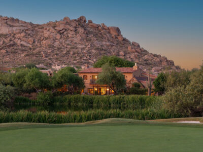 Golf course with mountain view