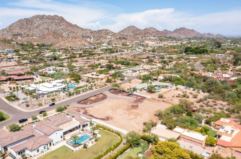 Aerial shot of land for sale in Paradise Valley, AZ